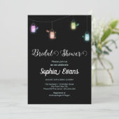 Moderne farbige Hanging Mason Jars Black Dusche Einladung (Stehend Vorderseite)