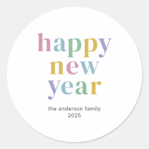 Moderne farbige Happy New Year Typografie Runder Aufkleber