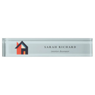 Moderne Farbige Haus-Logo Makler Blau Rot Orange Namensplakette