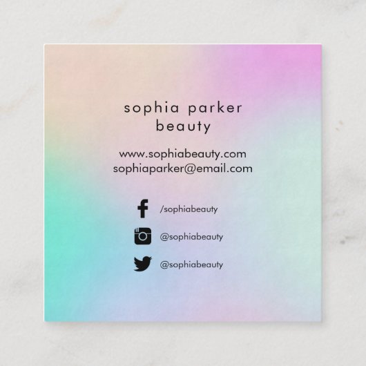 Moderne farbige Holografie| Soziale Medien Quadratische Visitenkarte (Rückseite)