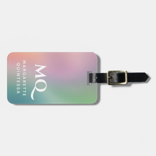 Moderne farbige Pastellfarben und weiße Monogramm- Gepäckanhänger (Vorderseite horizontal)