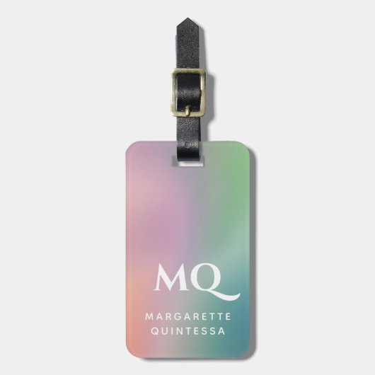 Moderne farbige Pastellfarben und weiße Monogramm- Gepäckanhänger (Vorderseite vertikal)