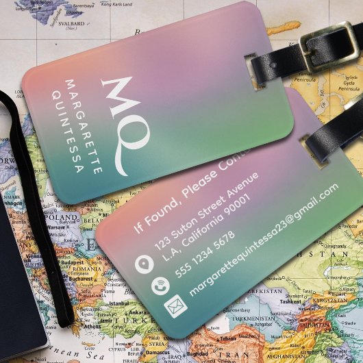 Moderne farbige Pastellfarben und weiße Monogramm- Gepäckanhänger