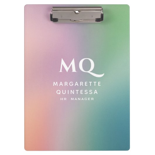 Moderne farbige Pastellfarben und weiße Monogramm- Klemmbrett (Vorderseite)
