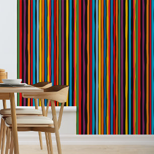 Moderne Farbige Schwarze Mehrfarbige Streifen Tapete