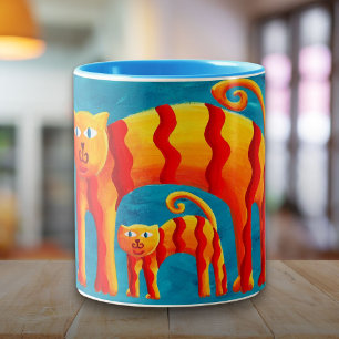 Moderne Farbige Süße Gebogene Katze Kätzchen Tasse