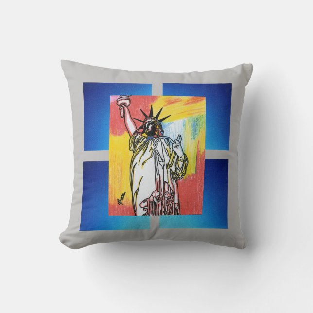 Moderne farbige Wasserfarbe Lady Liberty Geometric Kissen (Vorderseite)