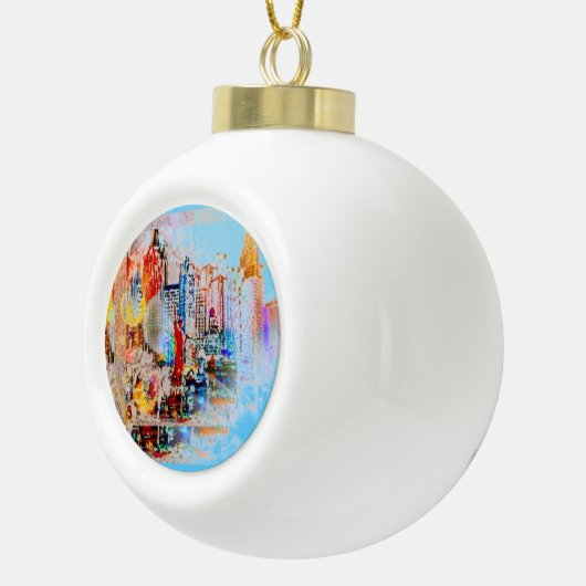 Moderne, farbige Wasserfarbe NYC Keramik Kugel-Ornament (Rechts)