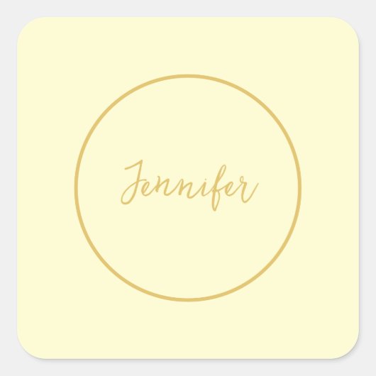 Moderne Farbkalligraphie aus Gold und Creme Schlic Quadratischer Aufkleber (Vorderseite)