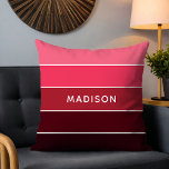 Moderne Farbpinken - Personalisierter Name Kissen<br><div class="desc">Dieses farbenfrohe und moderne Design ist mit einem farbenfrohen,  rosa und pflaumenfarbenen Farbgebälk mit dem personalisierten Namen #cushions #throwpillows #homedecor #gifts</div>