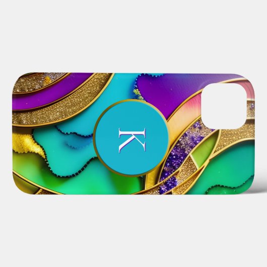 Moderne Farbschmuck Abstrakt & Gold Monogram Case-Mate iPhone Hülle (Rückseite (Horizontal))