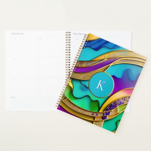 Moderne Farbschmuck Abstrakt & Gold Monogram Planer (Anzeige)