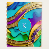 Moderne Farbschmuck Abstrakt & Gold Monogram