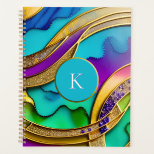 Moderne Farbschmuck Abstrakt & Gold Monogram Planer