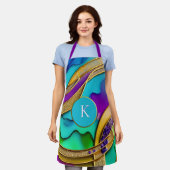 Moderne Farbschmuck Abstrakt & Gold Monogram Schürze (Getragen)