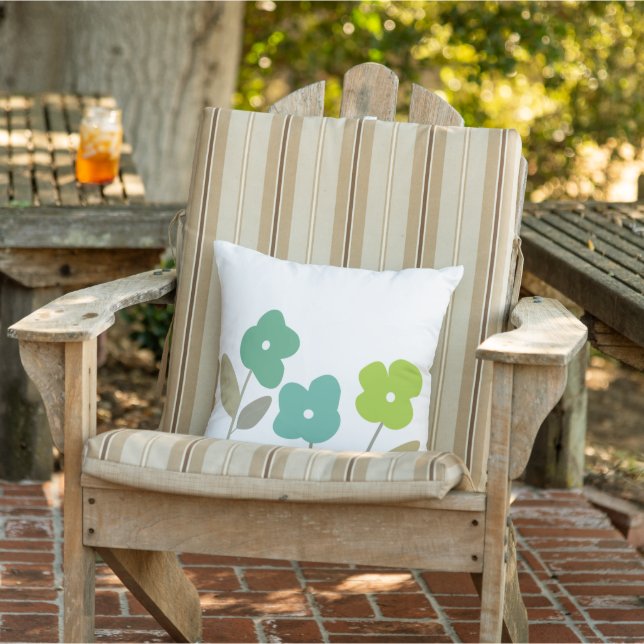 Moderne Farbtöne grüner Retroblumen Kissen (Stuhl)