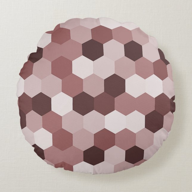 Moderne Farbtöne mit rötlich-brauner Hexagonaler G Rundes Kissen (Vorderseite)