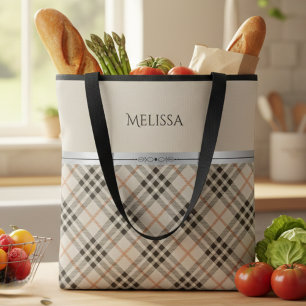 Moderne Farmhaus-Beige-Karomuster Tasche