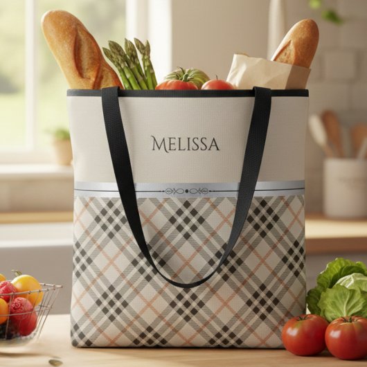 Moderne Farmhaus-Beige-Karomuster Tasche