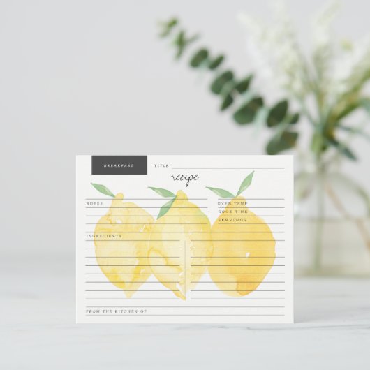 Moderne Farmhouse Classic Yellow Lemon Recipe Card (Stehend Vorderseite)
