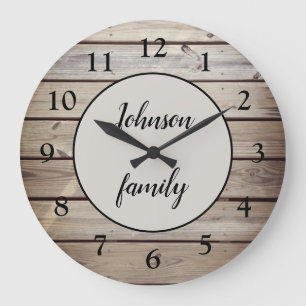 Moderne Farmhouse Holz Familienname Große Wanduhr