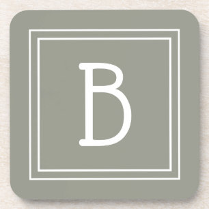 Moderne Farmhouse-Monogramm Evergreen und Weiß Getränkeuntersetzer