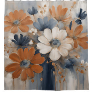 Moderne Farmhouse Navy Blau Gebranntes Orange Flor Duschvorhang