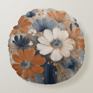 Moderne Farmhouse Navy Blau Gebranntes Orange Flor Rundes Kissen