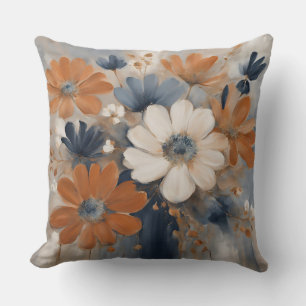 Moderne Farmhouse Navy Blau Orange Blumenmuster Kissen