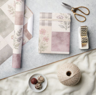 Moderne Farmhouse-Pastell-Lila-Quilt-Patchwork Geschenkpapier