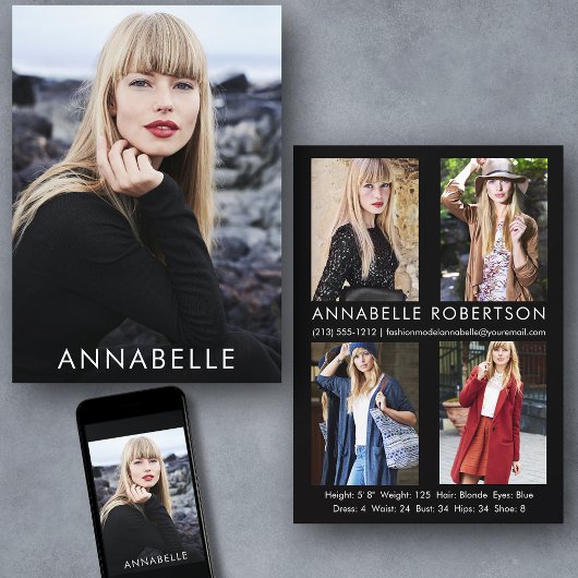 Moderne Fashion Modeling 5 Foto Modell Comp Card Einladung