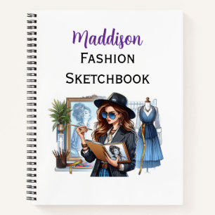 Moderne Fashion Skizzenbuch mit anpassbarem Namen Notizblock