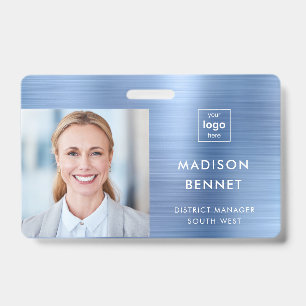 Moderne Faux Blau Metallische Unternehmens-Foto-ID Ausweis