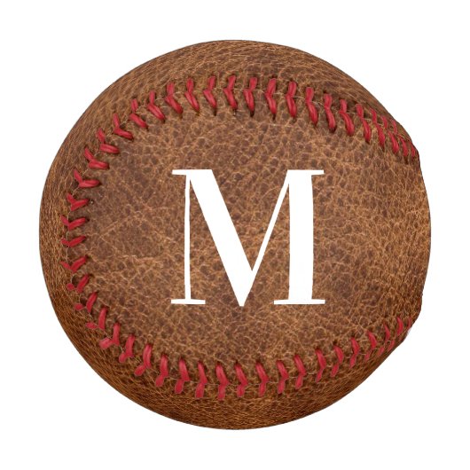 Moderne Faux-Braunleder-Monogramm Baseball (Vorderseite Links)