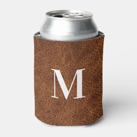 Moderne Faux-Braunleder-Monogramm Dosenkühler (Kanne Vorderseite)