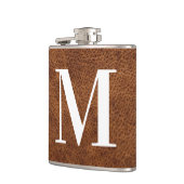 Moderne Faux-Braunleder-Monogramm Flachmann (Links)