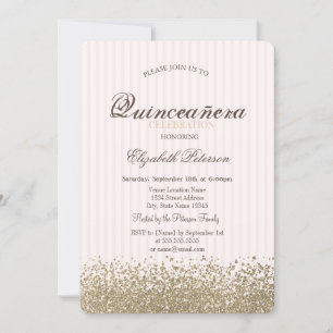Moderne Faux-Gold-Diamanten gestreifte Quinceañera Einladung
