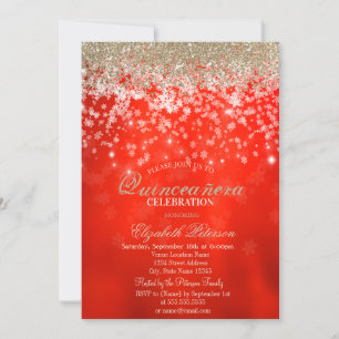Moderne Faux-Gold-Diamanten-Schneeflocken Rot Einladung