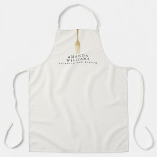 Moderne Faux-Gold-Gabel-Catering-Logo auf Elfenbei Schürze