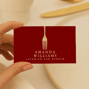 Moderne Faux-Gold-Gabel-Catering-Logo auf Rot Visitenkarte