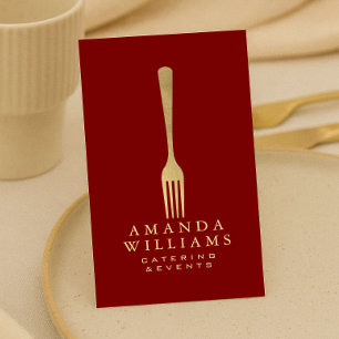 Moderne Faux-Gold-Gabel Catering-Logo Rot Vertikal Visitenkarte