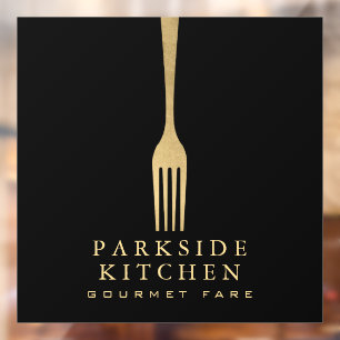 Moderne Faux-Gold-Gabel Restaurant-Logo auf Schwar Fensteraufkleber