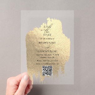 Moderne Faux-Goldfolie Klare Hochzeit Save the Dat Acryleinladungen