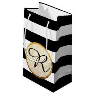 Moderne Faux-Goldfolie Schwarz-Weiß-Streifen-Monog Kleine Geschenktüte