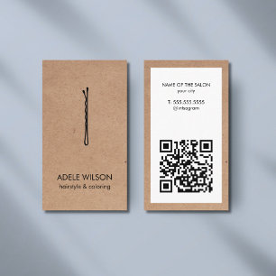 Moderne Faux-Kraft Weiß QR-Code-Haarnadel-Salon Visitenkarte
