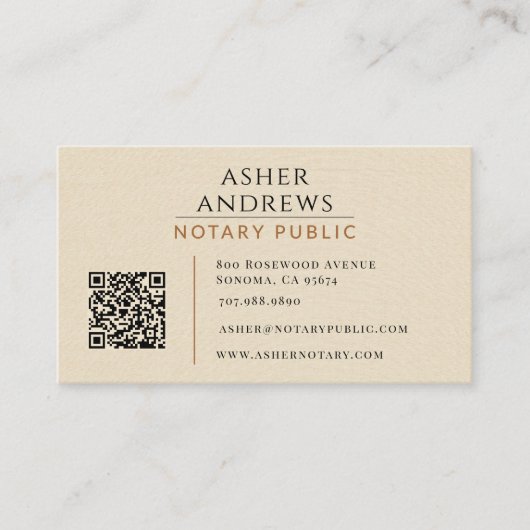 Moderne Faux-Linen Notar-QR-Code Visitenkarte (Vorderseite)