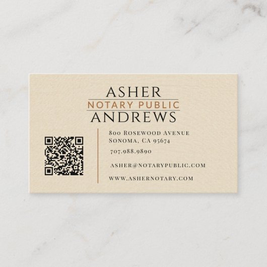 Moderne Faux-Linen Notar-QR-Code Visitenkarte (Vorderseite)