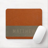 Moderne Faux Orange Graue Lederoptik Name Mousepad (Mit Mouse)