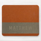 Moderne Faux Orange Graue Lederoptik Name Mousepad (Vorne)