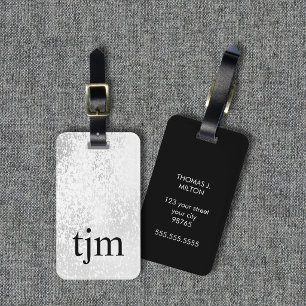 Moderne Faux-Silber-Schwarze Fette Monogramm Gepäckanhänger
